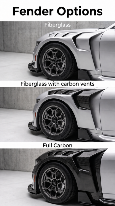 R1 Evo Widebody Kit fender options for 2024+ Ford Mustang S650 by MAZ Muscle