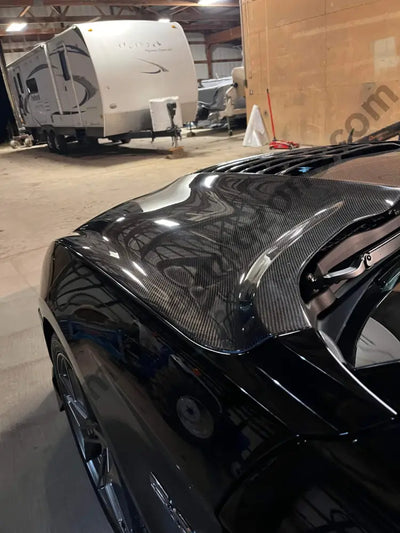 Carbon fiber Mustang GT500 hood with pre-drilled mounts